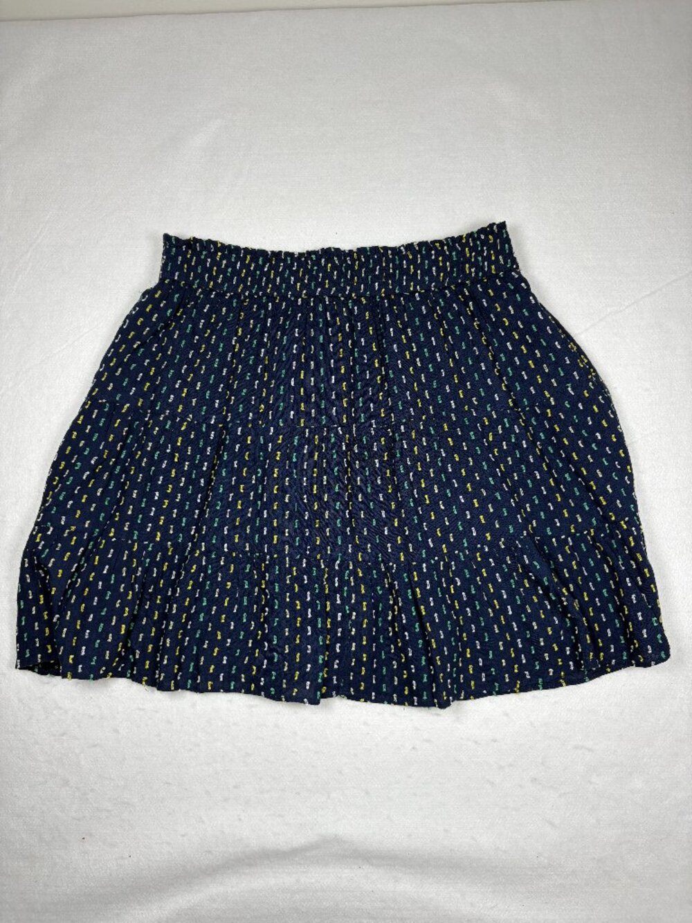 LOFT Navy Blue Clip Ruffle Tiered Skirt Smocked Waist Cottagecore Boho Chic M